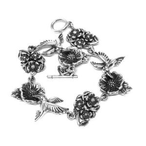 Sterling Silver Hummingbirds & Flowers Bracelet